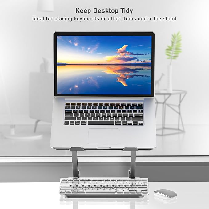 BoYata Laptop Stand, Adjustable Laptop Riser Ergonomic Computer Stand for Desk, Laptop Holder Compatible for MacBook Pro/Air, Surface Laptop and Other Laptops up to 15 Inches-Space Gray