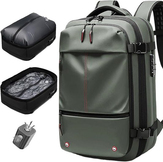 Vacuum Seal Backpack Travel 60L Expandable Backpack with Compression System, TSA Lock Water Resistant Carry-On Backpack (with Pump)