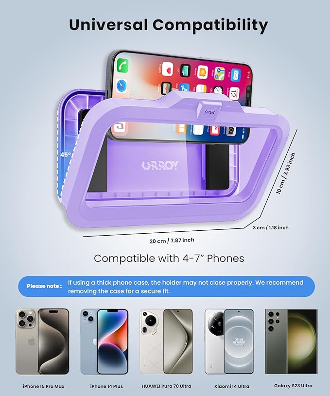URROY Shower Phone Holder Waterproof One-Touch Open Shower Phone Case Anti-Fog & Sensitive Touchscreen Bathroom Wall Phone Mount Stand Universal Fit for iPhone & Smartphones Gift for Men Women Violet
