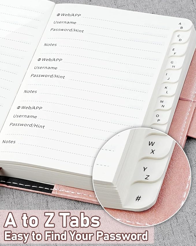 WEMATE Password Book with Lock, Password Book with Alphabetical Tabs 600+ Password Space,Password Organizer Logbook with Lock, Password Keeper for Computer & Website Logins 4.33 X 6.18 Inch Rose Gold