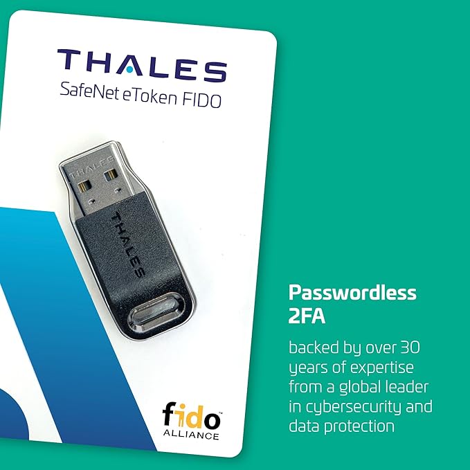 Thales - SafeNet eToken FIDO - FIDO2 Certified Security Key - Passwordless Phishing-Resistant Authentication for Web Apps, Devices & Desktops - USB-A
