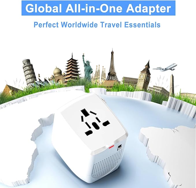 Adaptador de viaje internacional convertidor de voltaje escalones hacia abajo 220V a 110V para teléfonos celulares, portátiles y rizadores, Estados Unidos a Reino Unido, Europa, Australia y más de 200