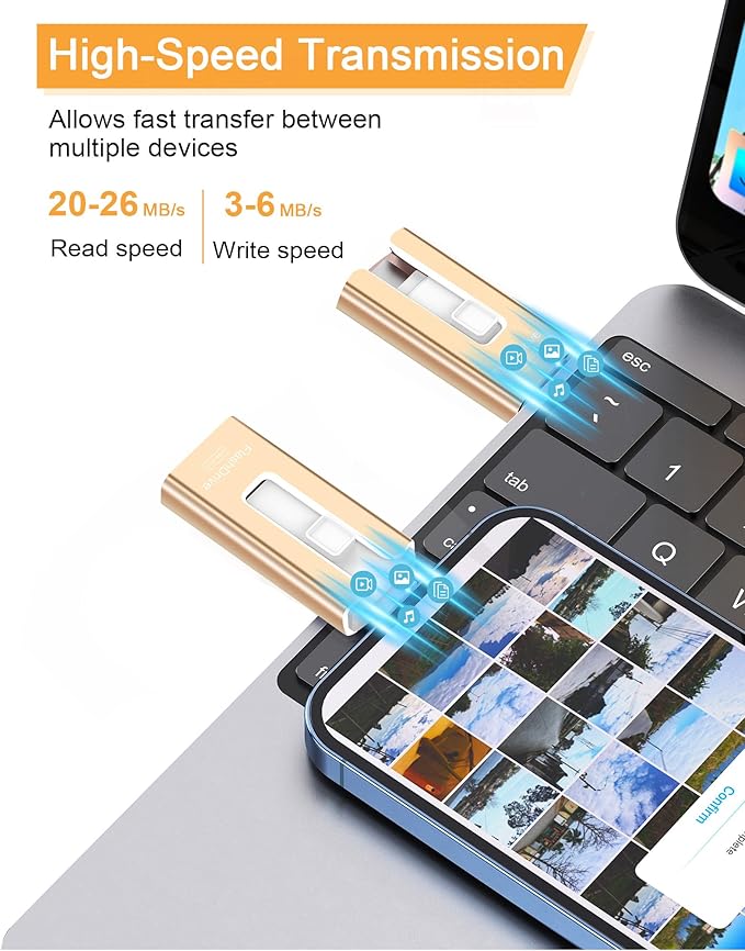 USB Flash Drive 512GB, Photo Stick Memory External Data Storage Thumb Drive Compatible for Phone, Pad, Android, PC and More Devices (Gold)