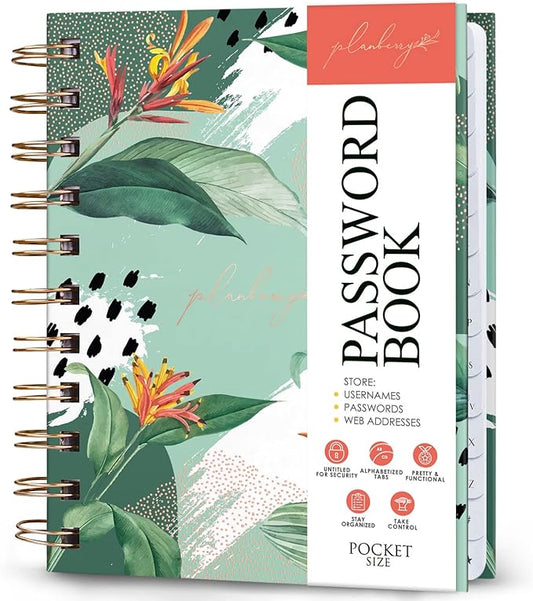 PLANBERRY Password Book Premium – Small Internet Address Organizer with A-Z Tabs – Pocket Website Password Keeper with Alphabetical Tabs – 4.7x5.7″, Hardcover (African Green)