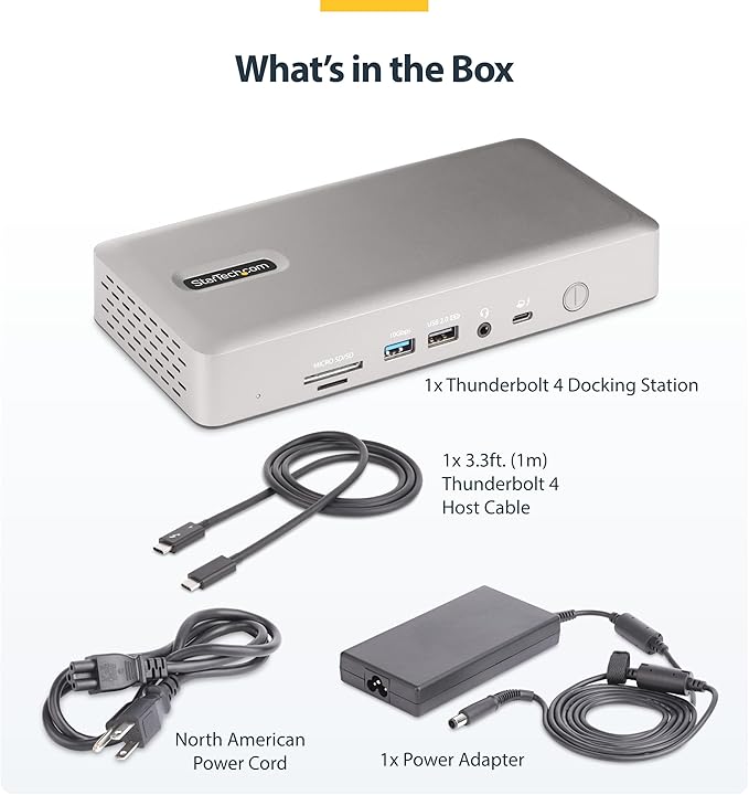 StarTech.com Universal USB4 & Thunderbolt 4 Docking Station, Quad Display on Windows, Dual Display on MacBook, HDMI DP Dock with 98W Laptop Charging