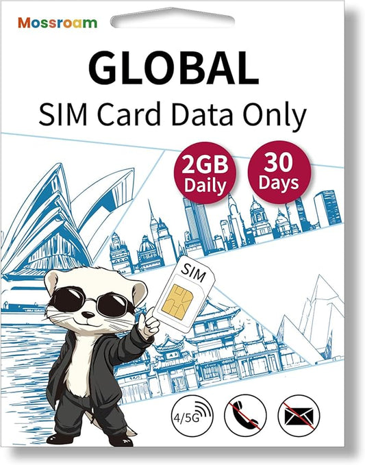 Global SIM Card – Prepaid Data Plan | 2GB Daily Data,30 Days | High-Speed 4/5G LTE Internet | No Roaming Fees | Works in Multiple Countries