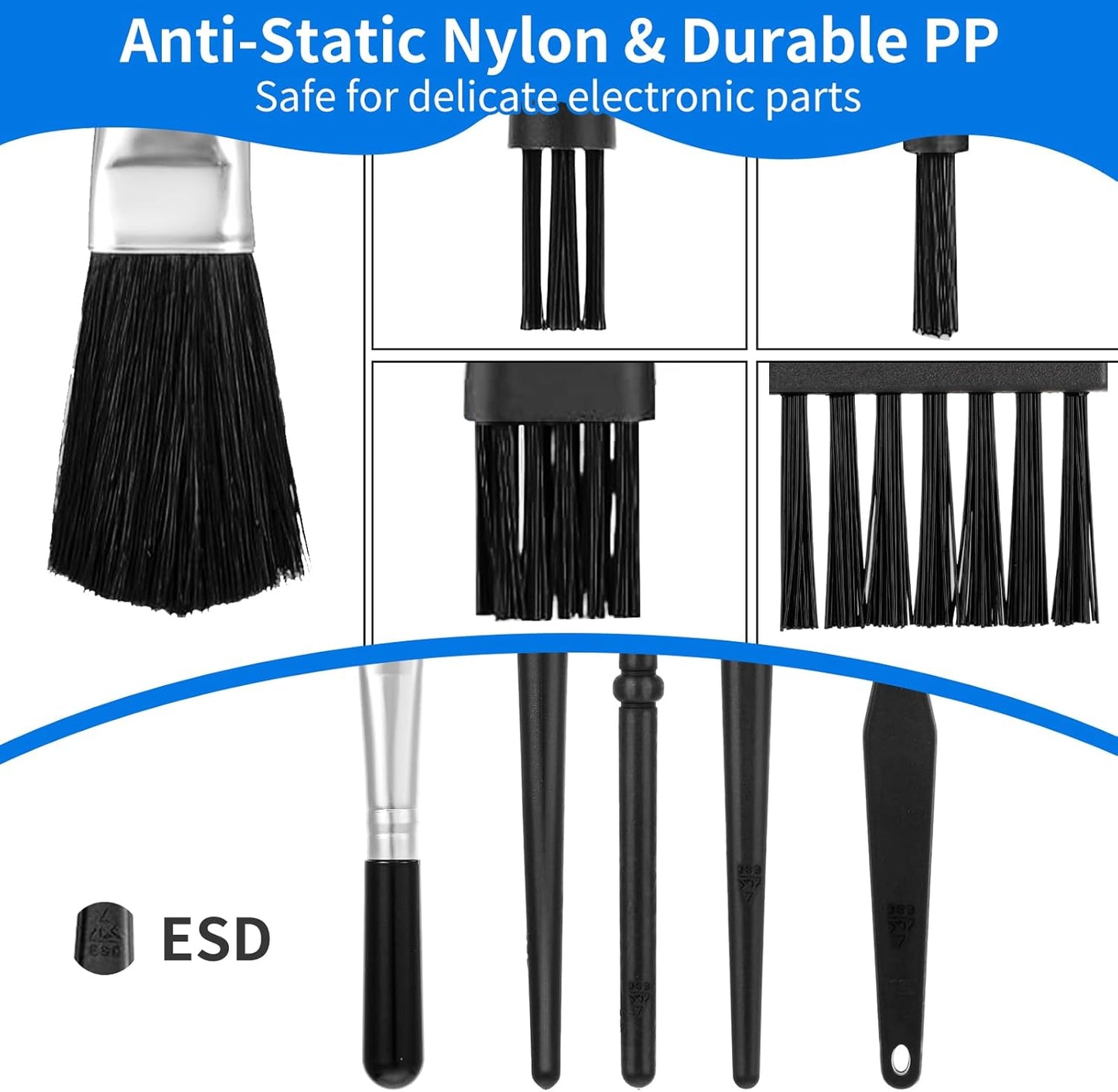 6PCS Keyboard Cleaning Kit with Keycap Puller & Switch Puller, Mini Anti-Static Dust Brush for Computer Motherboard Camera Small Space, Stainless Steel Key Remover for Mechanical Keyboard