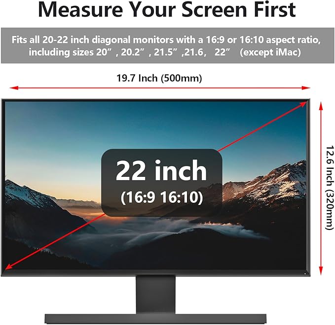 Anti Blue Light Screen Protector for 20, 20.2, 21.5, 21.6, 22 Inches - 16:9 / 16:10 Aspect Ratio Computer Monitor Hanging Type Blue Light Blocking Filter Anti Scratch Eye Protection Shield for Desktop Computer(BL HT 22 Inches)