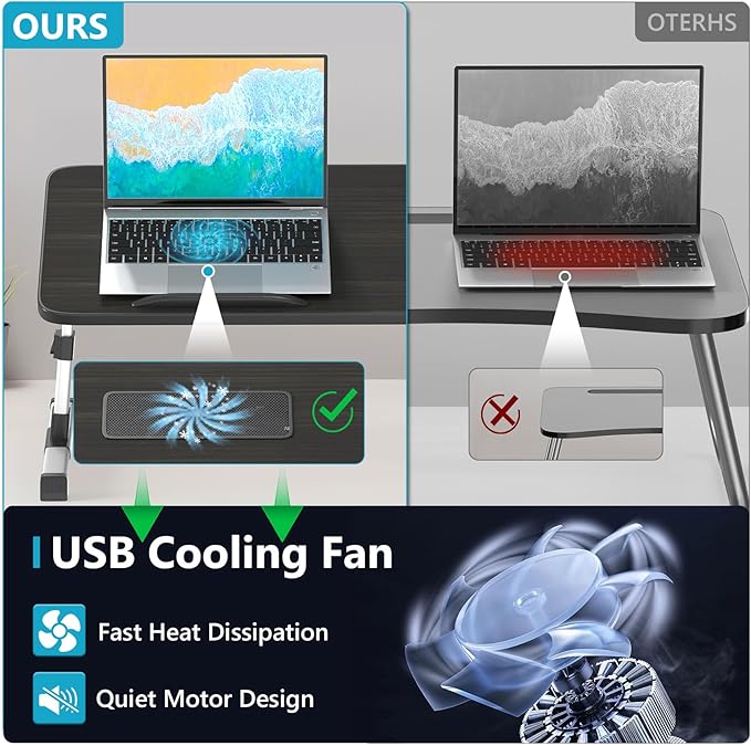 Slendor Laptop Desk Adjustable Laptop Stand Foldable Bed Table Portable Lap Desk Folding Notebook Stand Reading and Writing Holder Breakfast Tray with Drawer and Cooling Fan for Bed Couch Sofa Floor