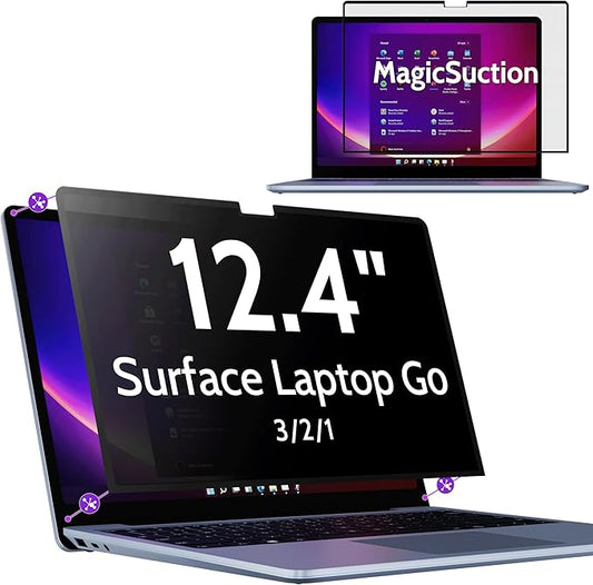 Privacy Screen for 12.4 Inch Surface Laptop Go 3/2/1, MagicSuction™ Removable Anti Spy Black Protector, Glare Blue Light Filter for Microsoft Laptop Computer Monitor