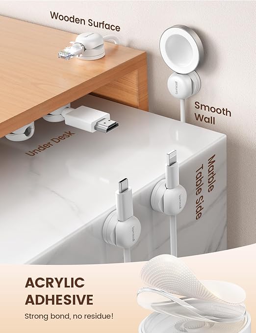 Lamicall 12Pack Rotatable Cord Organizer, Office Desk Nightstand Accessories - Cable Clips Management, Birthday Gifts for Teens Friends, Desk Phone Charger Holder Gadget, Home Workspace Organizer