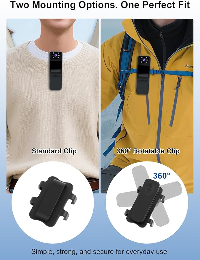 SPIKECAM Computer-Free Body Cameras with Audio and Video Recording, 6 Hrs 1080P Personal Small Bodycam with Photo, Night Vision, SOS Sound, Wearable Body Cam for Security, Running, Biking