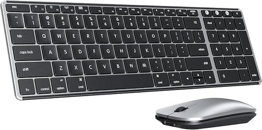 seenda Bluetooth Keyboard and Mouse for Mac, SKM64-2 Multi-Device Rechargeable Slim Wireless Keyboard Mouse Stainless Steel Full Size, Compatible with MacBook Pro/Air, iPad, Mac - Black Silver