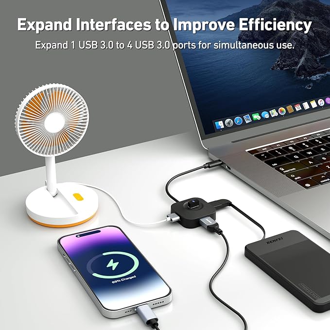 BENFEI USB C Hub, 4 Ports USB 3.0 Hub with 5Gbps Data Transfer, USB C Splitter for Type C MacBook, Mac Pro, iMac, Surface, XPS, Flash Drive, Mobile HDD