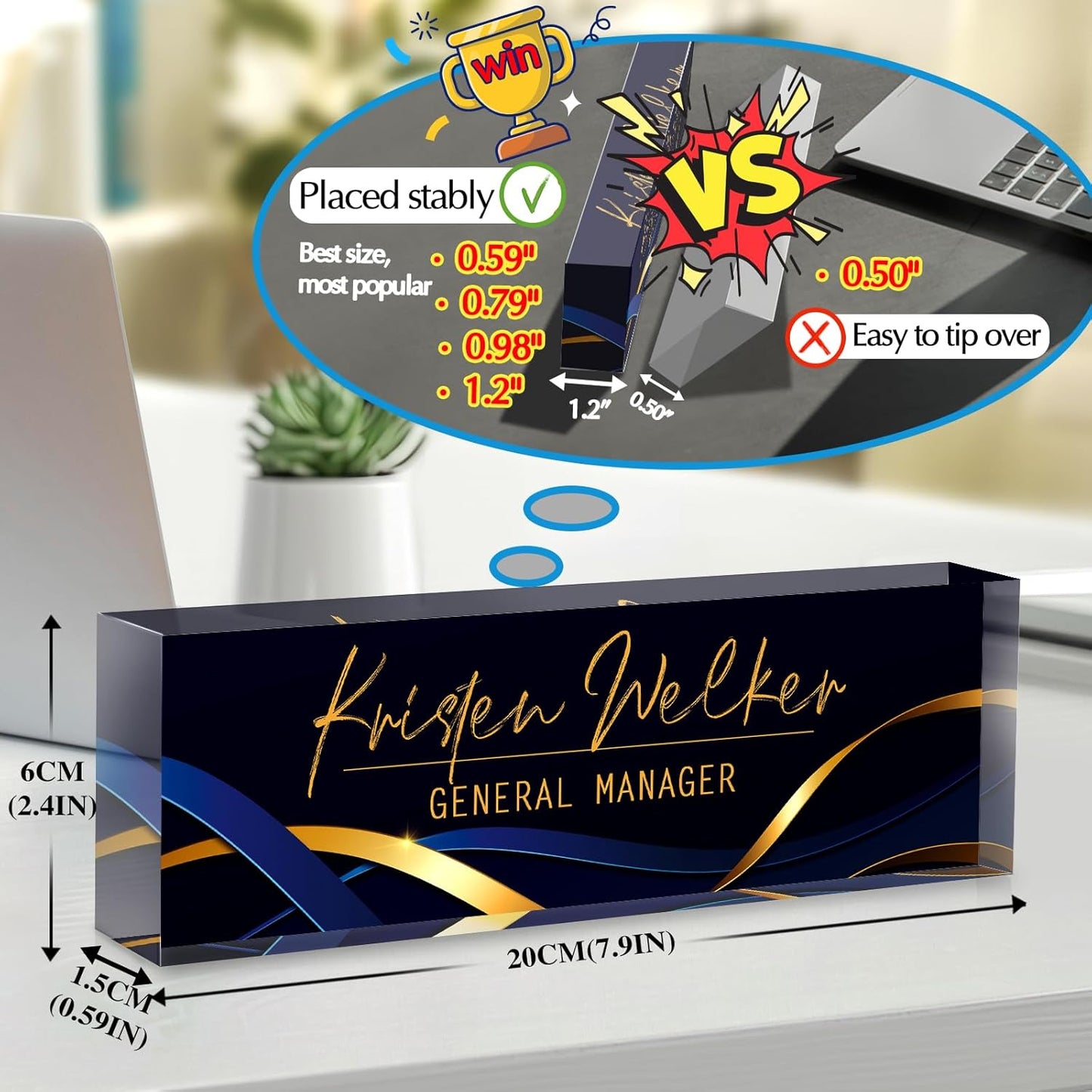 Personalized Name Plate for Desk - Custom Engraved Name Plates for Man - Boss Day Gifts for Boss - Acrylic Office Decor Appreciation Gifts for Teacher Nurse Coworker Social Worker (Iron Blue)