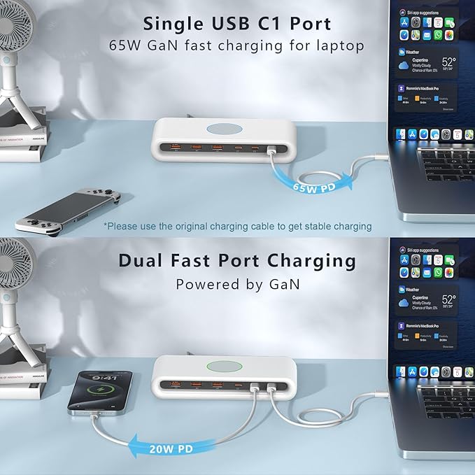 145W USB C Charging Station for Multiple Devices,6 Port USB C Hub Charger,Multi Charger Block Station Hub Cube for Laptop MacBook,HP,iPad,iPhone,Samsung, No Wireless Charging (White, 145W)