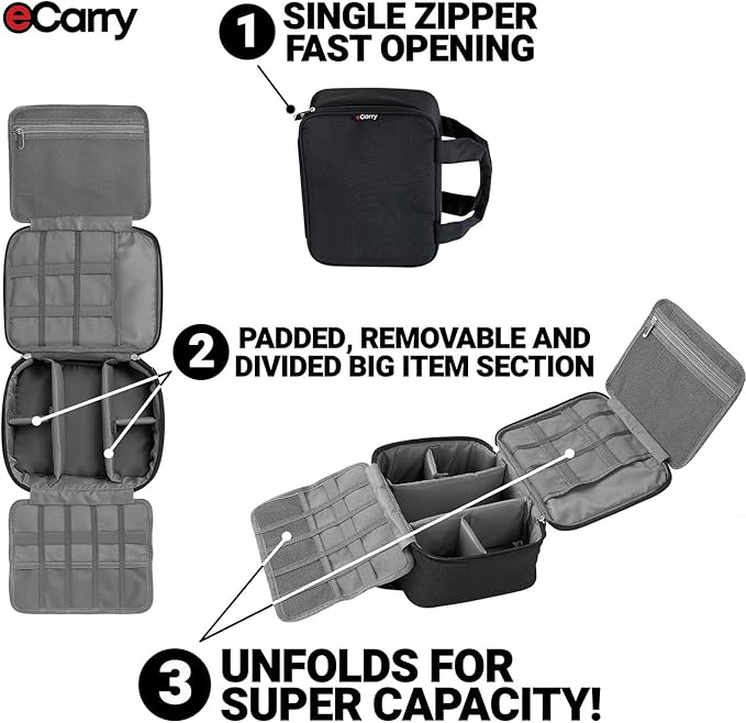 Electronics Organizer Case - Multi-Layer Full Flat Opening With Compartments and Pockets - Cord Organizer for Accessories, Cables, Electronics Travel