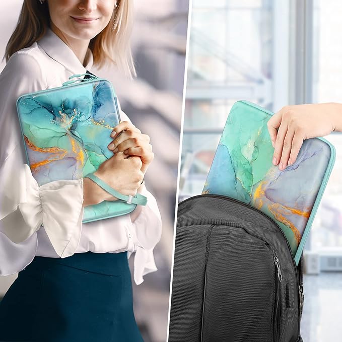 FINPAC Hard Laptop Sleeve Case for 13 inch MacBook Air M3 M2 M1 2024, 14 inch MacBook Pro M4/M3/M2/M1 A2918 A2992 A2779 A2442, Waterproof Case for Dell, Surface Laptop, HP, Acer, Emerald Marble