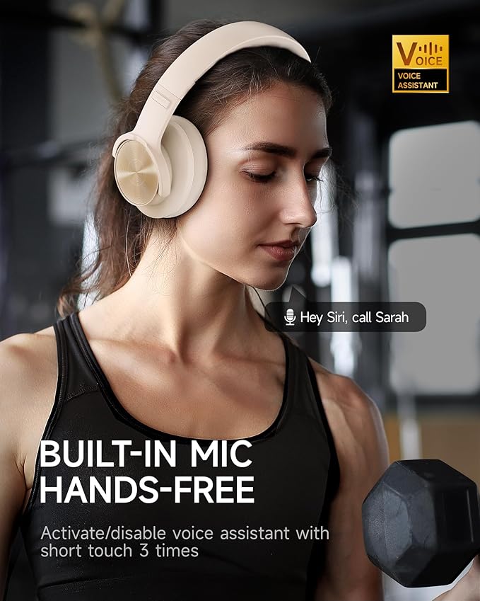 Picun B8 Bluetooth Headphones, 120H Playtime Headphone Wireless Bluetooth with 3 EQ Modes, Low Latency, Hands-Free Calls, Over Ear Headphones for Travel Home Office Cellphone PC Khaki White