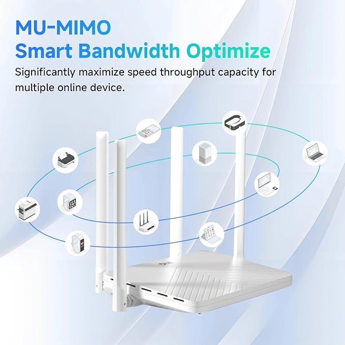 DBIT AC1200 Gigabit WiFi Router 2.4GHz +5GHz Dual Band MU-MIMO Wireless Internet Router, 4 x 10/100/1000Mbps Ethernet Ports, 4 x 5dBi Antennas, Support Bridge, Repeater Mode, EasyMesh