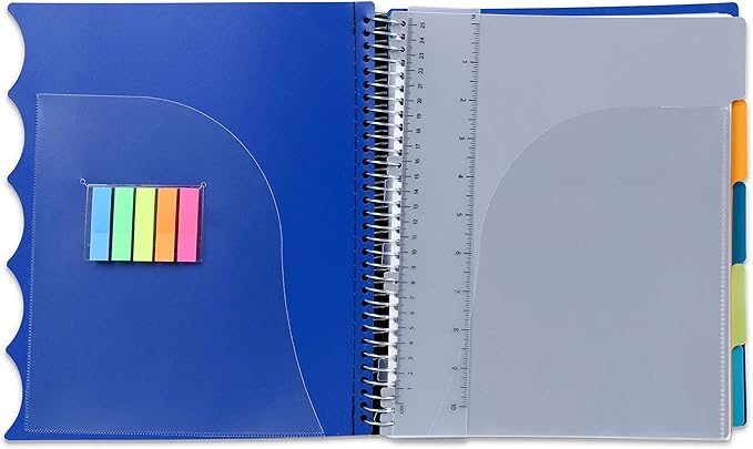 Mintra Office Durable PREMIUM Spiral Notebook, ((Blue, 5 Subject, 8.5in x 11in)), Fabric Covered Coils, No Snags, Removable Adjustable Pocket Dividers, Ruler, Organization, Customizable