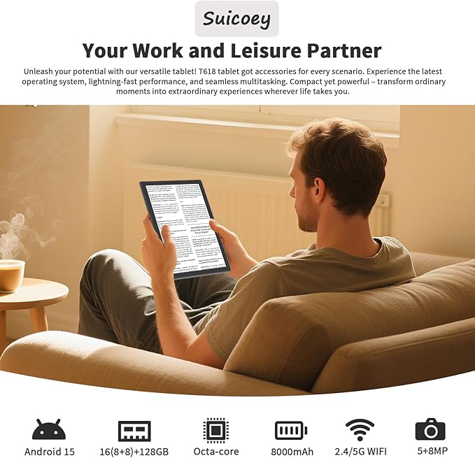 Android 15 Tablet with Keyboard - 10 inch Tablet, 16GB+128GB, 1TB Expand, Octa-Core, 2.4G/5G WiFi, 8000mAh, BT V5.0, GMS Certified, Widevine L1, Split-Screen, with Case, Mouse, Stylus(Green)