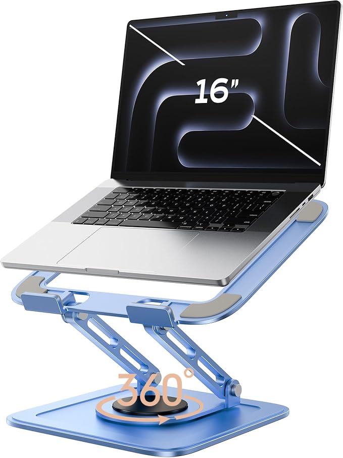 Adjustable Laptop Stand, Computer Stand with 360 Rotating Base, Ergonomic Laptop Riser Mount for Desk Foldable Protable Computer Desk Fits with MacBook Pro Air (10-16") - Blue