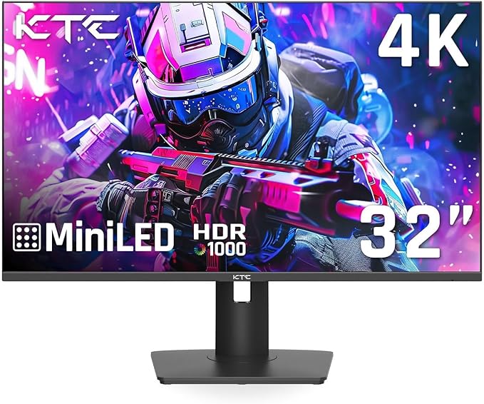 KTC 32 Inch 4K Mini LED Monitor, Fast IPS, HDR1000 144Hz 1ms MPRT Gaming Monitor,Type-C 45W, HDMI/DP/USB,RGB Light, Swivel/Height/Pivot/Tilt Adjust, VESA, Computer Monitor for Gaming & Designer