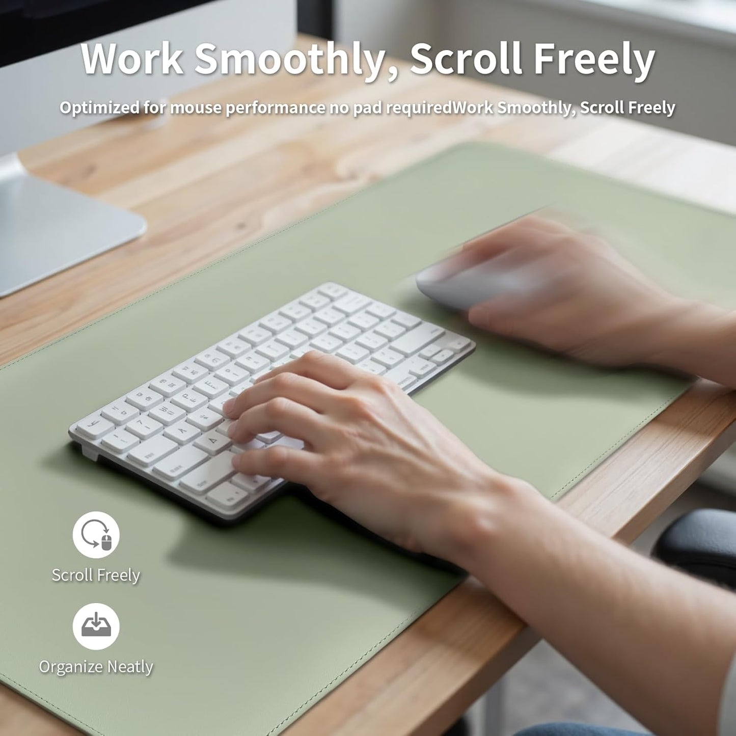 Oversized Non-Slip Desk Pad Protector – Grips Desk Firmly, Anti-Slip Like You've Never Seen! Vegan Leather Waterproof Laptop Mat for Keyboard & Mouse – Large Office Pad– Matcha Green