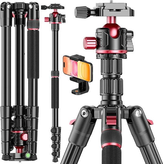 CAMBOFOTO 80“ DSLR-Camera-Tripod, Photography 360 Ball Head Professional Aluminum Tripod & Monopod with Carry Bag Compatible with Canon Nikon Binoculars Laser Telescope (Weight 3.35 Lbs, 15Lbs Load)