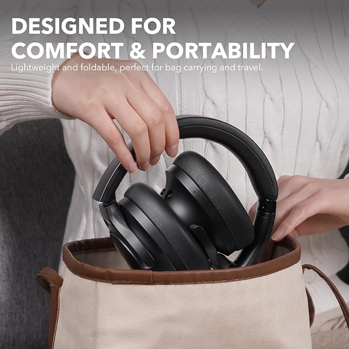 1Mii Y8+ Noise Cancelling Headphones Bluetooth, Wireless LDAC Hi-Res Audio, Custom EQ via App, 75H Playtime, Comfort Fit, Over Ear Headphones Foldable for Airplane Travel Home Office Black