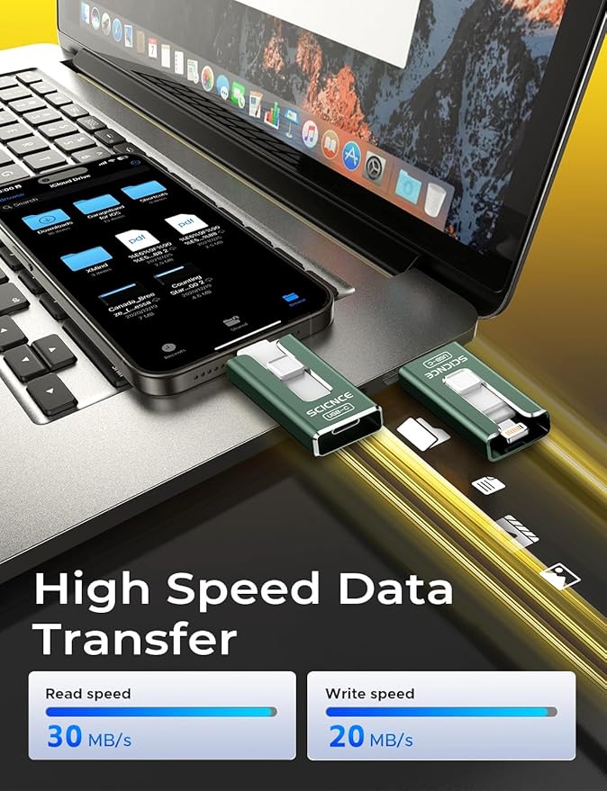 SCICNCE 512GB Flash Drive Intended for iPhone, USB Memory Stick Storage Backup for Photos Videos, Plug and Play No APP Required, Compatible with iPhone iPad Android and Computers (Green)