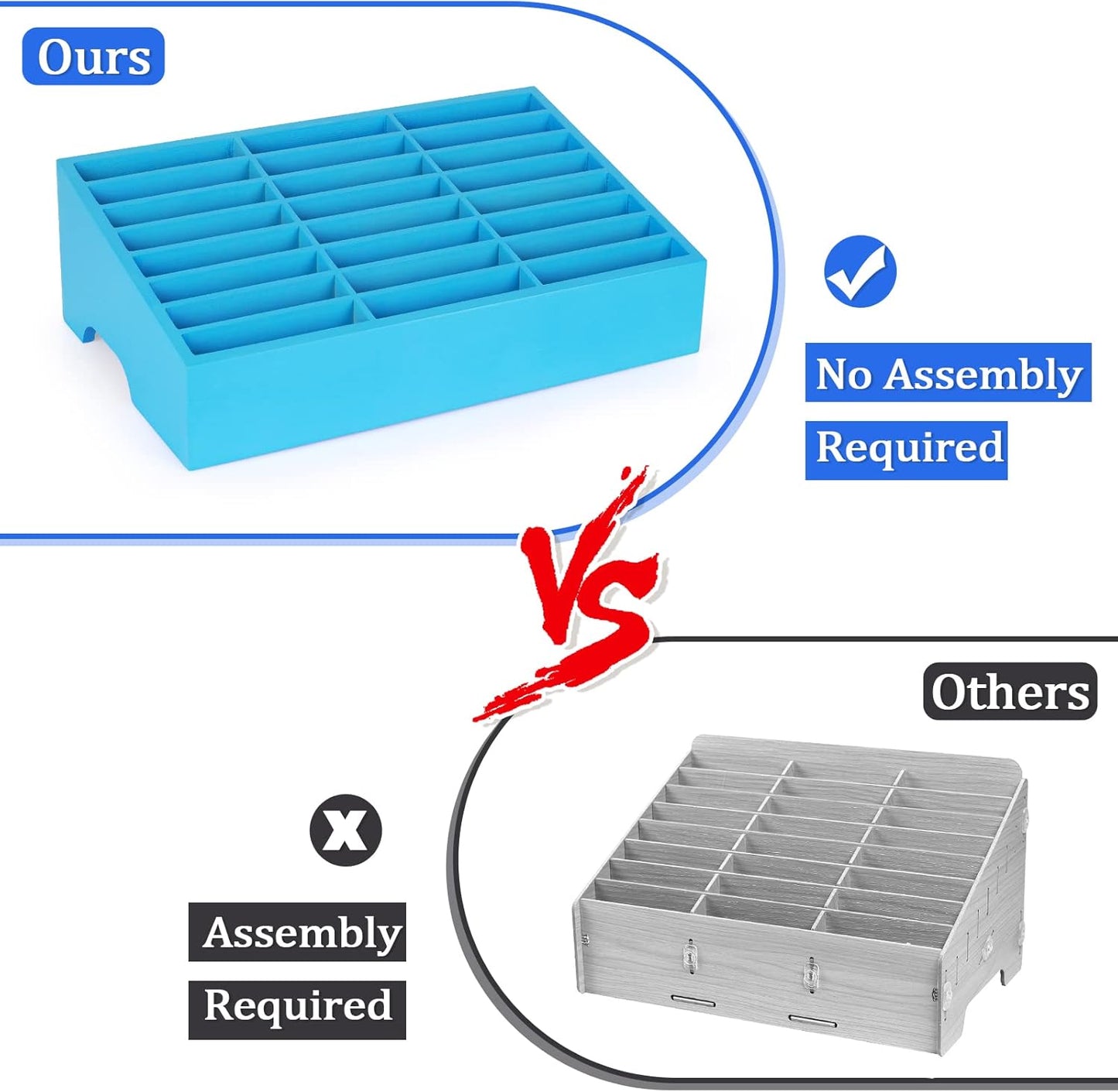 24-Grid Wooden Cell Phone Holder Desktop Organizer Storage Box for Classroom Office (Blue 24-Grid)