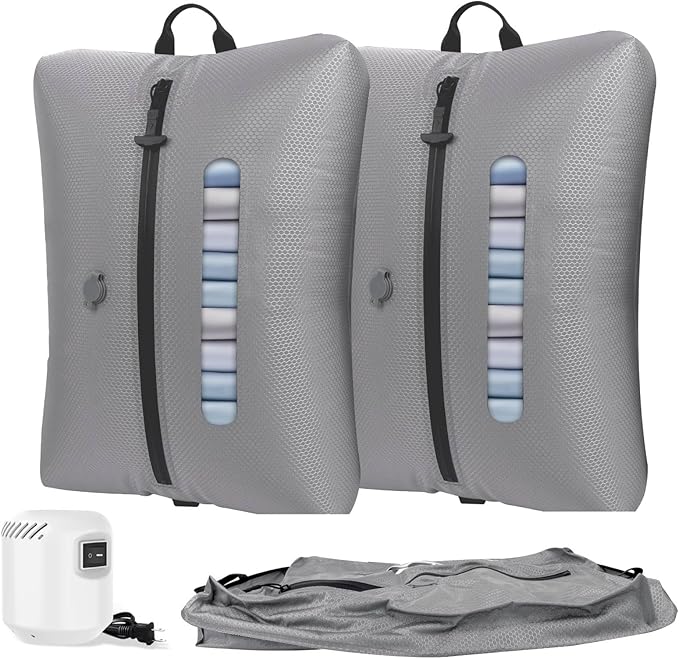 2025 Vacuum Bags for Travel with See-Through Window & 5KPa Pump Space Saver Vacuum Seal Bags for Clothing Travel IP67 Reusable Packing Organizers for Luggage, Backpack, Suitcase Grey 2PC+Pump