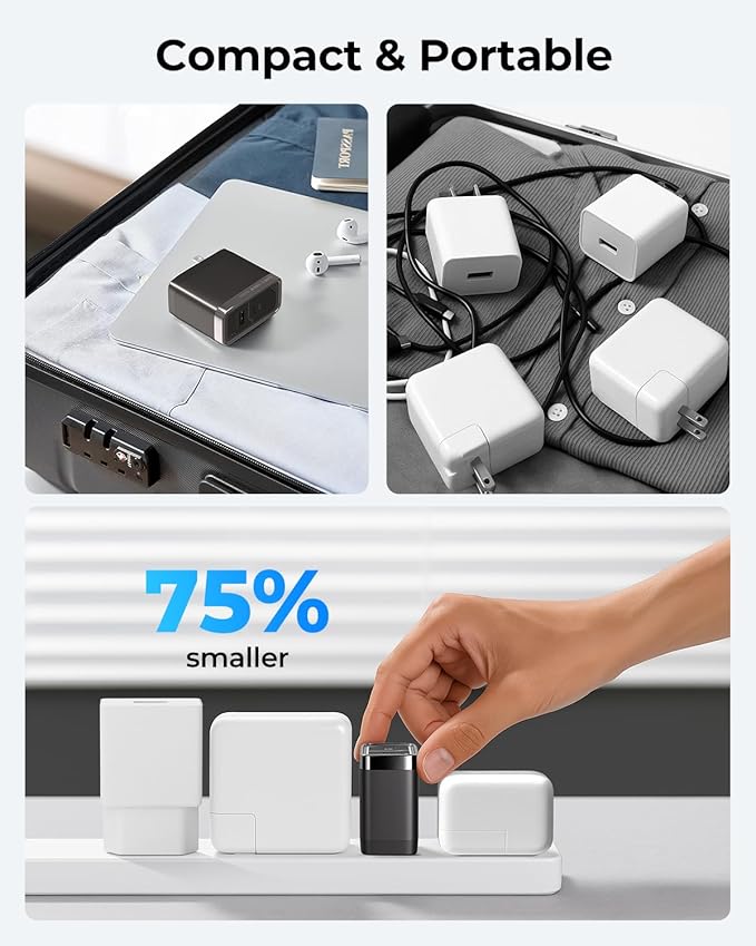 MUNBYN NexGo™ 100W GaN III 3-Port USB C Fast Charger Block with Compact Foldable Design, Fast Charging for MacBook Pro, iPhone 17/16/15Series, iPad, Galaxy S25/S24 and More,(3.3 Ft Cable Included)