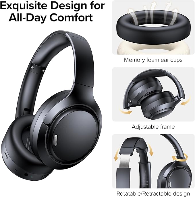 TAGRY Hybrid Active Noise Cancelling Headphones 120Hrs Playtime ENC Clear Call Mic Over Ear Wireless Bluetooth Headphones with Hi-Res Audio Comfort Earcups Low Latency ANC Headphone for Travel Game
