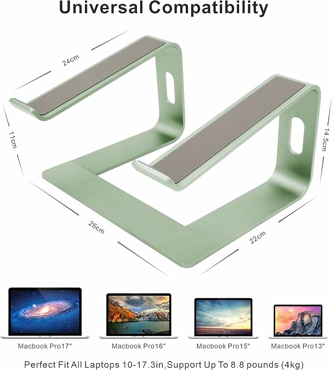 Ergonomic Aluminum Laptop Mount - Adjustable Computer Stand for MacBook Pro/Air HP Lenovo Samsung Dell - Fits 10-17.3" Laptops (Apple Green)