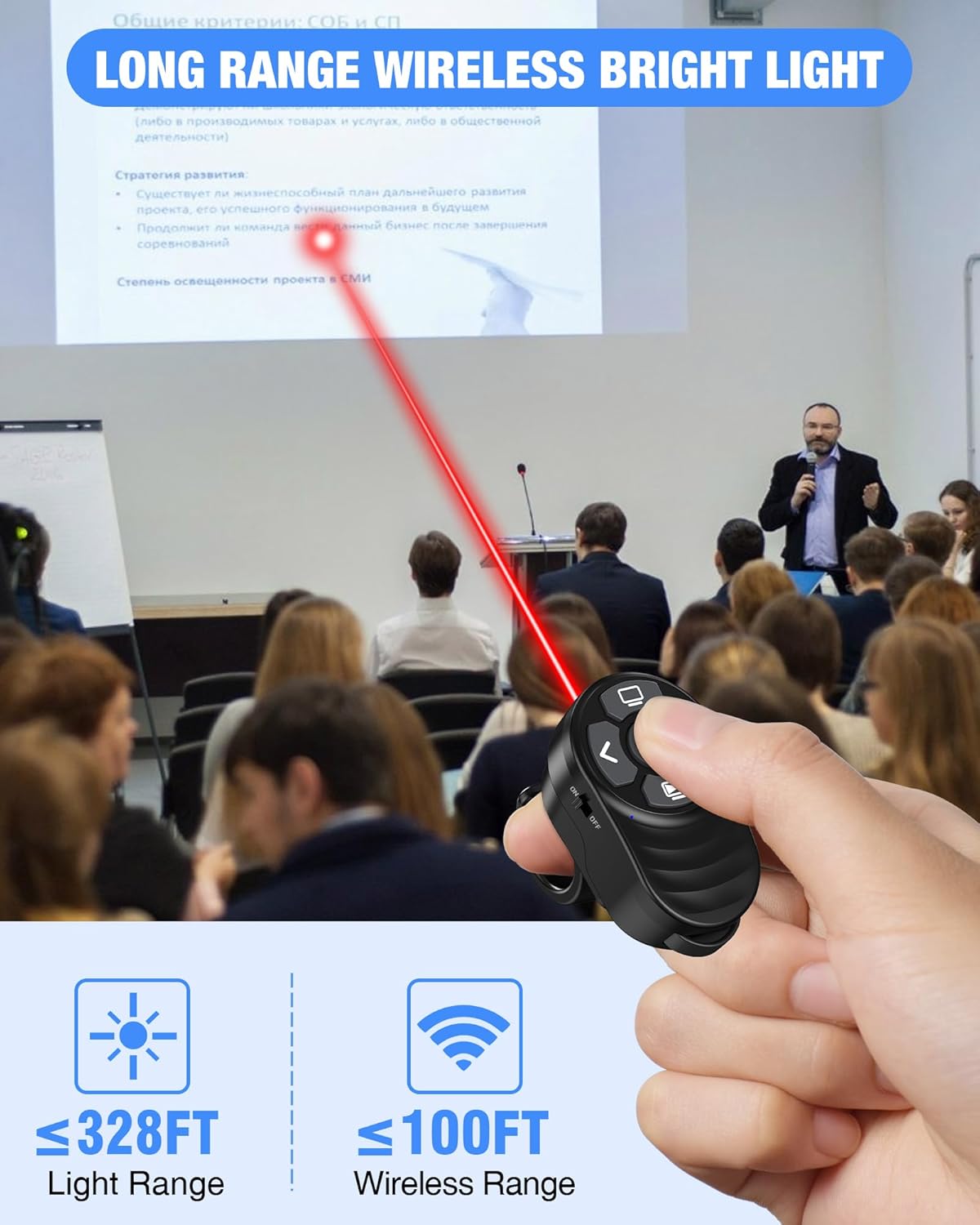 Wireless Finger Ring Presentation Clicker with Laser Pointer & Volume Control - Wearable Slide Advancer Remote for PowerPoint, Mac, Computer, Laptop