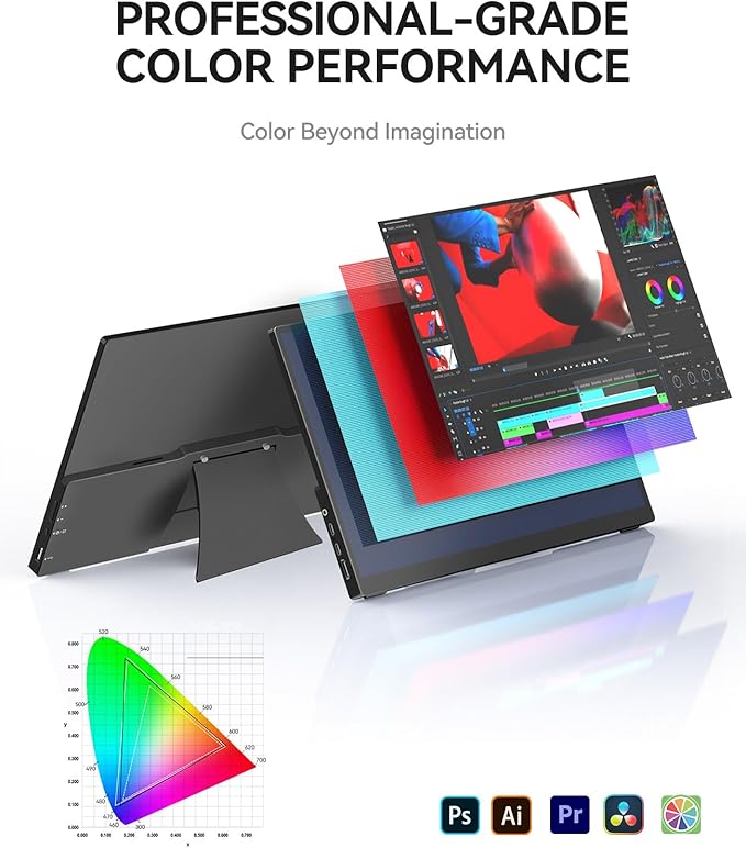 4K Portable Touch Monitor, 15.6" inch 3840 * 2160 UHD w/USB-C HDMI Laptop Monitor, 2000:1 100% RGB IPS ，Aluminum Alloy Shell,10-Point Touch，Dual Speaker, HDR, for Home, Work