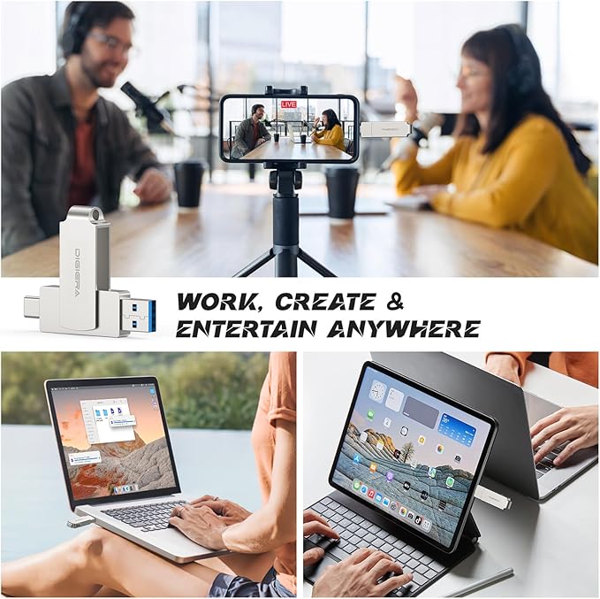 128GB 2‑in‑1 USB‑A & USB‑C Flash Drive, USB 3.2 Gen 2 Thumb Drive, 500MB/s Read 400MB/s Write, 360° Swivel Compact Aluminum Memory Stick for File Transfer, Backup & Travel Storage