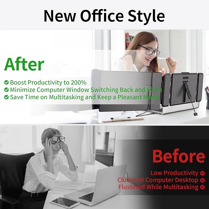 Laptop Screen Extender 14" FHD IPS Portable Travel Monitor for Laptop, Second Screen for 13"-17" Laptops, Plug & Play for Trip/Remote Work, Compatible with Windows/Mac/Android/Chrome