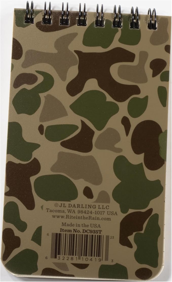 Rite in the Rain Weatherproof Top Spiral Notebook, 3" x 5", Duck Camo Cover, Universal Pattern, 3 Pack (No. DC935T-3)