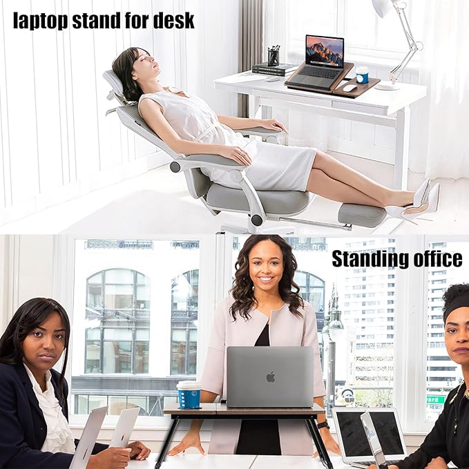 Laptop Desk for Bed Couch, Adjustable Foldable Bed Table with Cup Holder, Breakfast Serving Tray, Portable Laptop Lap Desk Stand for Working Reading Writing Eating Gaming in Bed Sofa Floor(Brown)