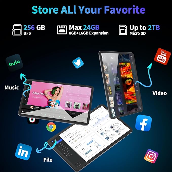 2025 12 Inch Tablet, 24GB（8+16） RAM+256 Storage(Expand to 2TB), Android 15 Tablet with Keyboard, Octa-Core, 2K 2000x1200 Display, 16MP Dual Camera, 8000mAh, 5G WiFi,GPS,Bluetooth 5.0（Pink）