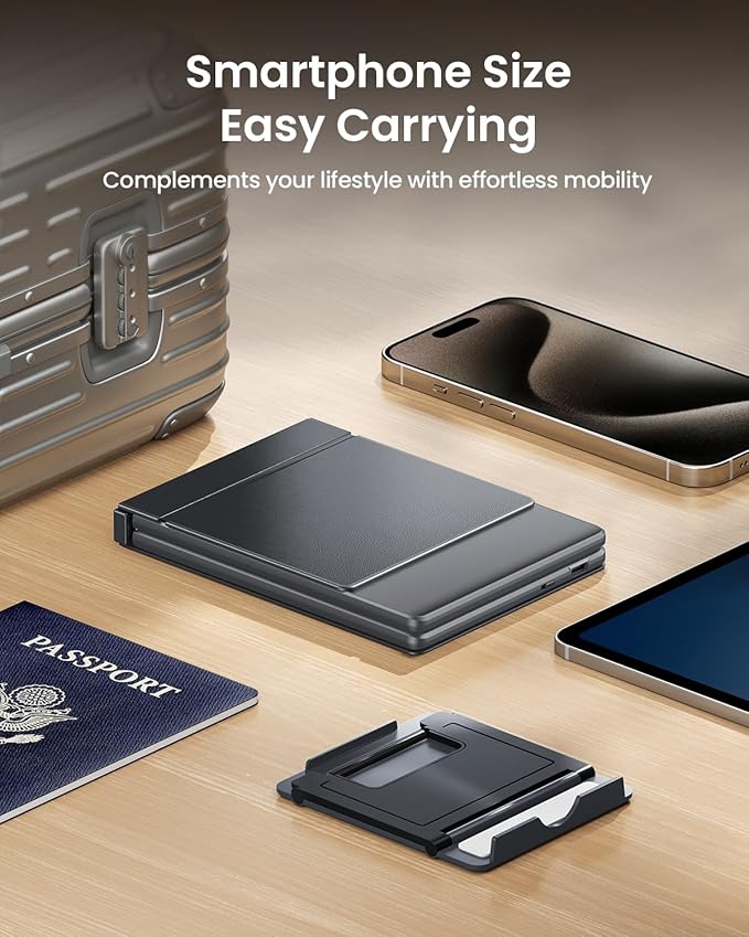 ProtoArc Foldable Compact Keyboard, XK04 Portable Bluetooth Keyboard with PU Leather Cover, Pocket-Sized Wireless Travel Keyboards for iPad, iPhone, Smartphone, Tablet and Laptop- Gray