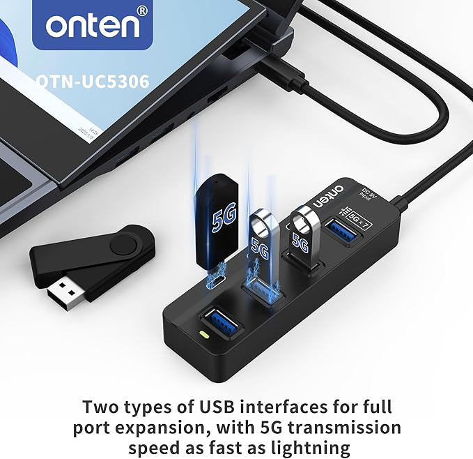 Onten USB-C Hub, USB-Type C to USB-A 3.0,7-Port USB-C HUB with Cable 1M.