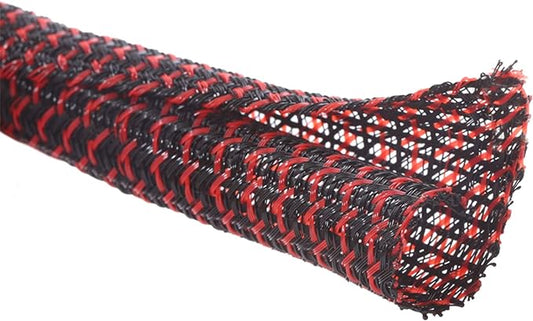 Alex Tech 25ft - 1/2 inch Cord Protector Wire Loom Tubing Cable Sleeve Split Sleeving for USB Cable Power Cord Audio Video Cable – Protect Cat from Chewing Cords - BlackRed
