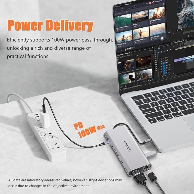 11-in-1 USB C Hub Multiport Adapter, USB C Docking Station with 4K HDMI, VGA 1080P, 100W PD, Ethernet, SD/TF, Audio, USB 3.0 Port, Laptop Dock for MacBook Pro/Air, iPad, Windows