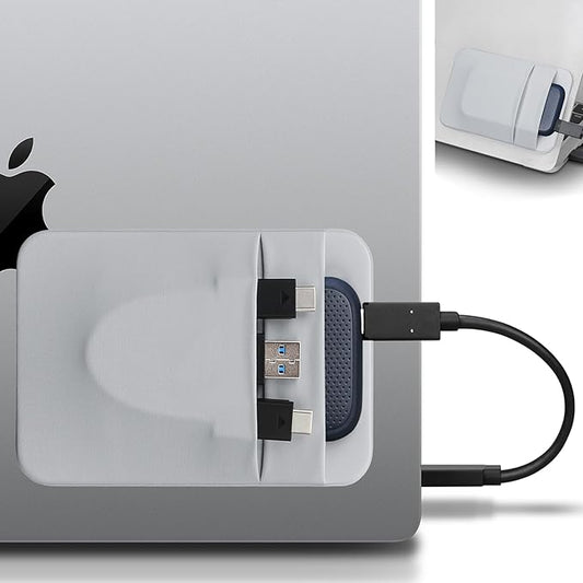 Lacdo Portable Hard Drive Sleeve for Laptop, 2-Pocket Stick on Pouch with Reusable Adhesive, for San Disk, Samsung, Crucial External Solid State Drive SSD Hard Drive Carrying Case Organizer, Gray