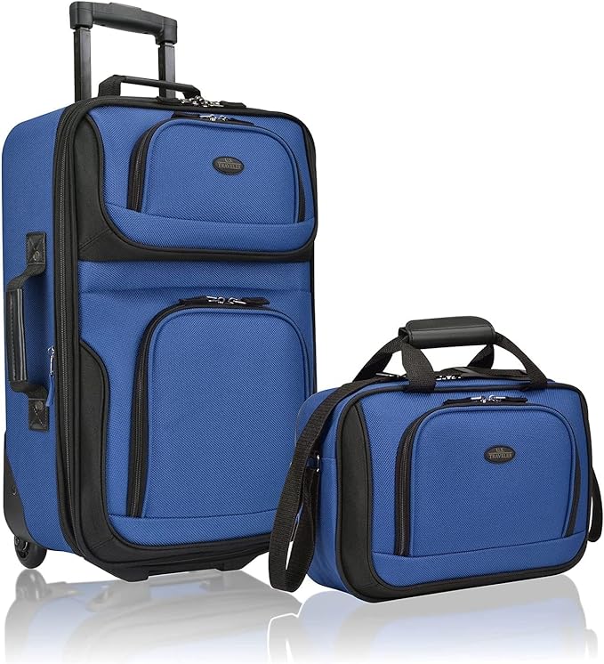U.S. Traveler Rio Softside Expandable Carry-on Rolling Luggage, Royal Blue, 2 Wheel Set
